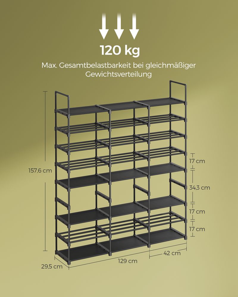 Shoe Rack - med 8 nivåer - för 48 par skor - svart