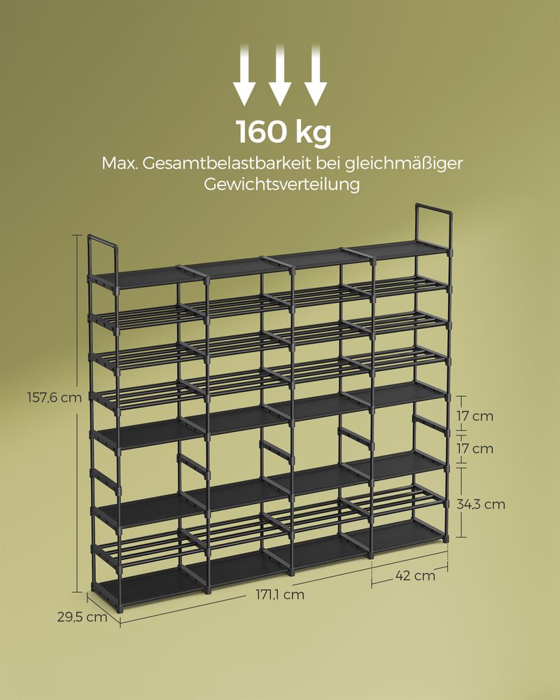 Schoenenrek - Met 8 niveaus - Voor 64 paar schoenen - Zwart