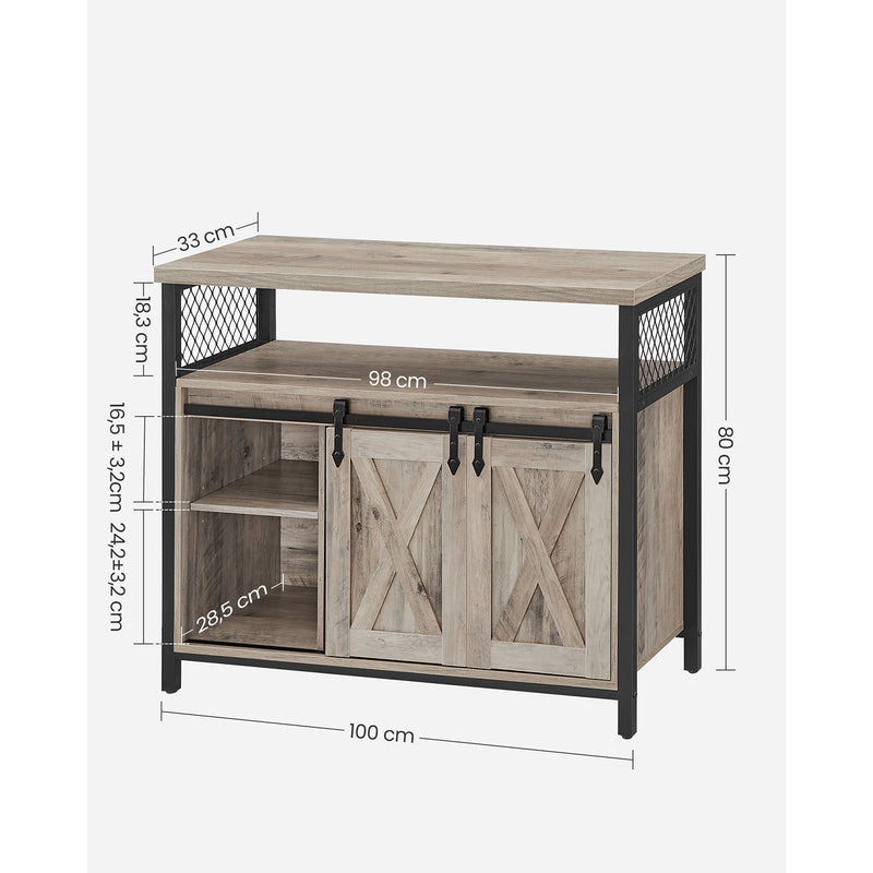 Opbergkast - Met 2 schuifdeuren - Industrieel design - Stalen frame - grijs