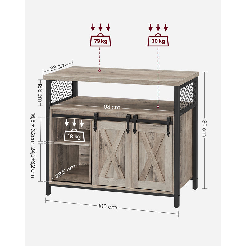 Dulap de depozitare - cu 2 uși glisante - design industrial - cadru din oțel - gri