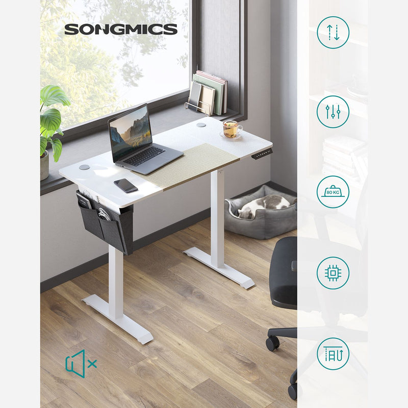 Zit sta bureau - Computertafel - In hoogte verstelbaar - Met wielen - 120cm x 60cm - Wit