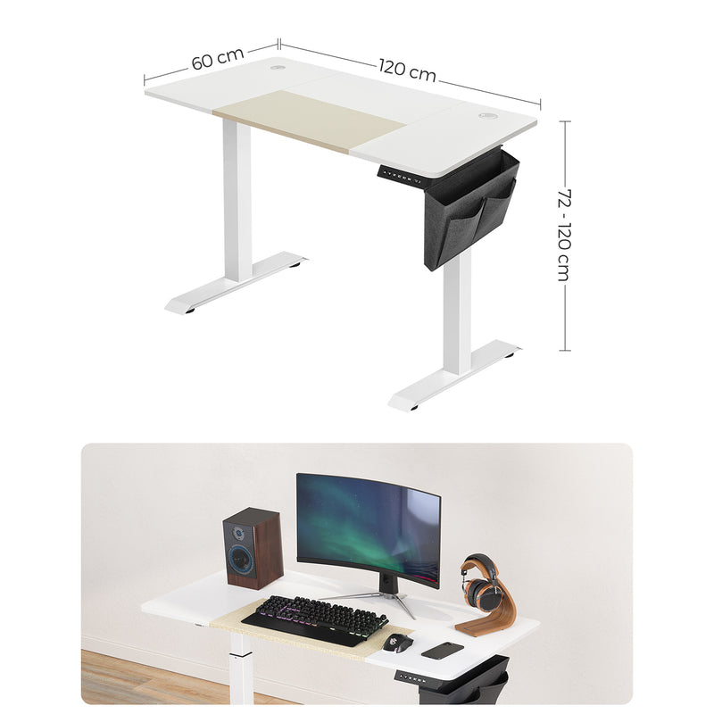 Sit Stand Birou - Tabel calculat - Reglabil în înălțime - cu roți - 120 cm x 60 cm - alb