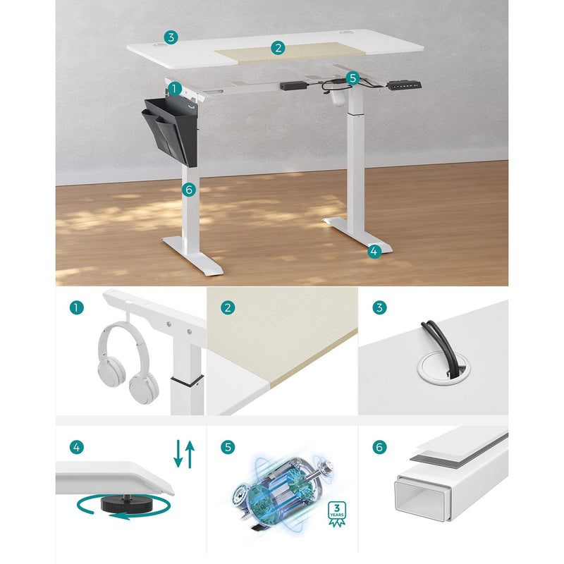 Sit Stand Birou - Tabel calculat - Reglabil în înălțime - cu roți - 120 cm x 60 cm - alb