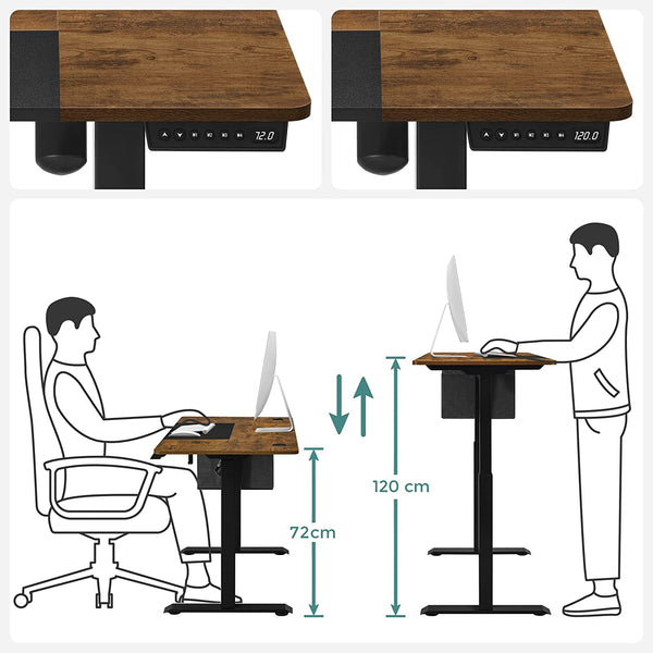 Sit Stand Desk - Laskettu taulukko - Korkeus säädettävä - Pyörillä - 120 cm x 60 cm - ruskea