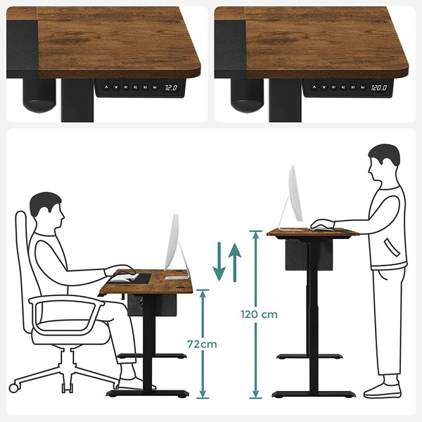 Zit sta bureau - Computertafel - In hoogte verstelbaar - Met wielen - 120cm x 60cm - Bruin