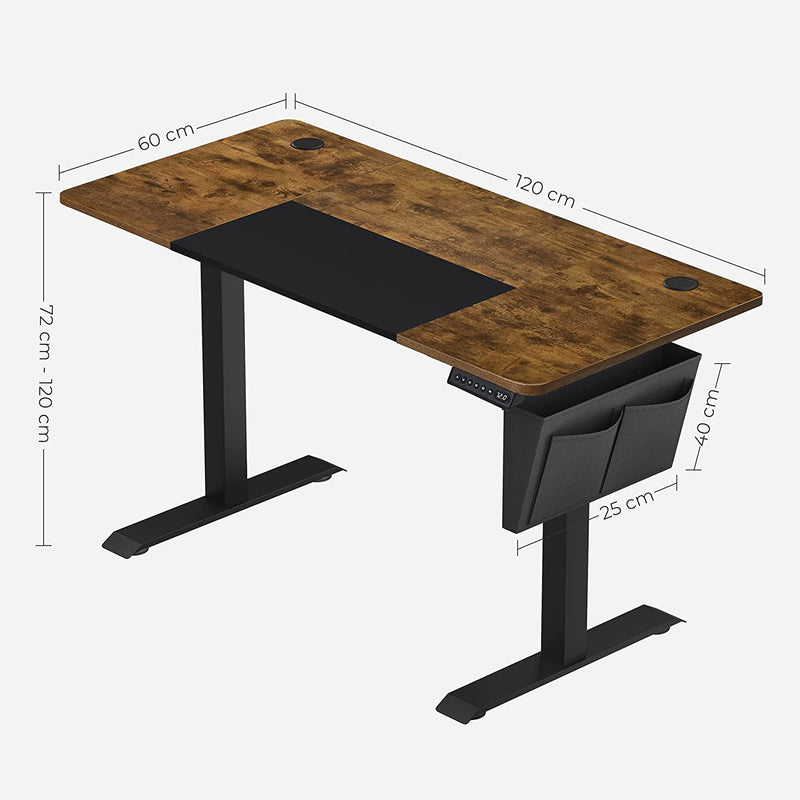 Sit Stand Desk - Laskettu taulukko - Korkeus säädettävä - Pyörillä - 120 cm x 60 cm - ruskea