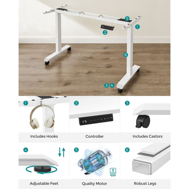 Sit Standing Desk Frame - Computer Table Rame - Höjd justerbar - vit