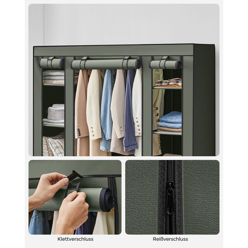 Armoire - armoire pliable - avec canne à vêtements - cadre métallique - tissu à l'extérieur - vert