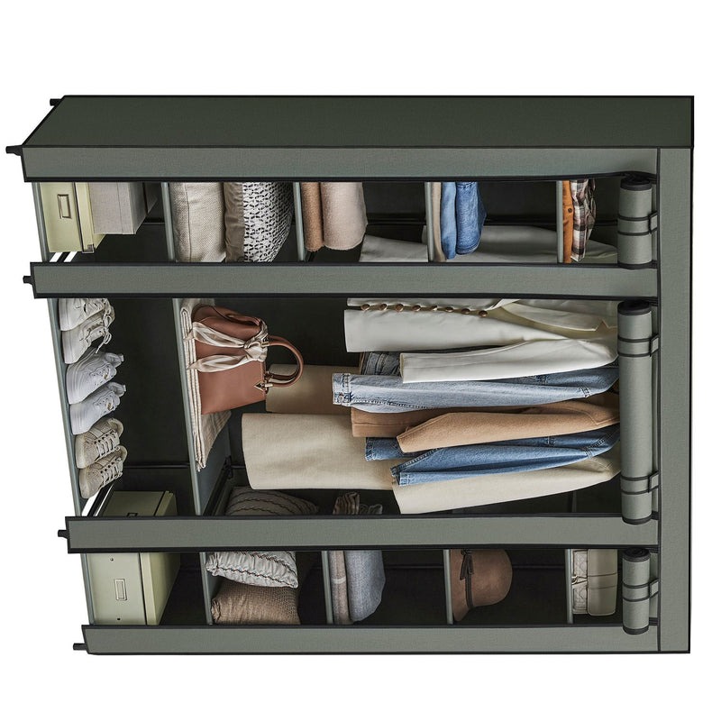 Armoire - armoire pliable - avec canne à vêtements - cadre métallique - tissu à l'extérieur - vert