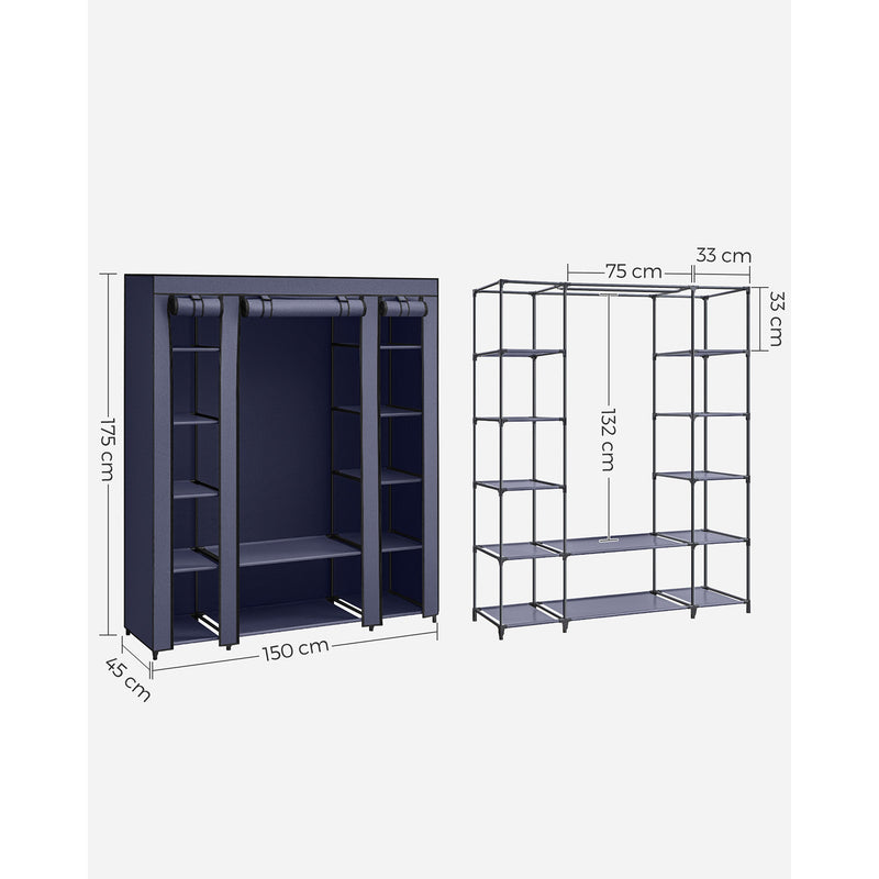 Armoire - armoire pliable - avec canne de vêtements - cadre métallique - extérieur en tissu - bleu