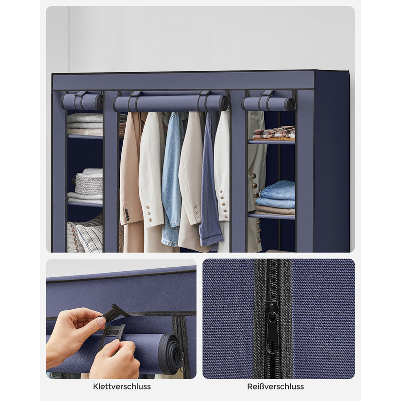 Armoire - armoire pliable - avec canne de vêtements - cadre métallique - extérieur en tissu - bleu