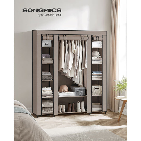 Armoire - armoire pliable - avec canne de vêtements - cadre métallique - extérieur en tissu - marron