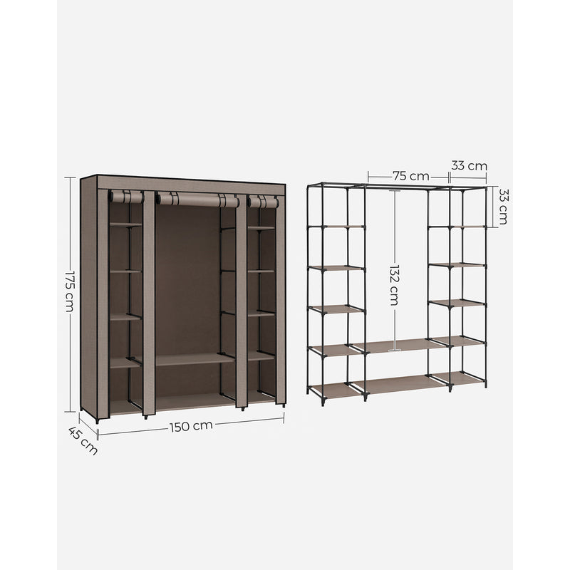 Kledingkast - Opvouwbare kast - Met kledingstang - Metalen frame - Stoffen buitenkant - Bruin