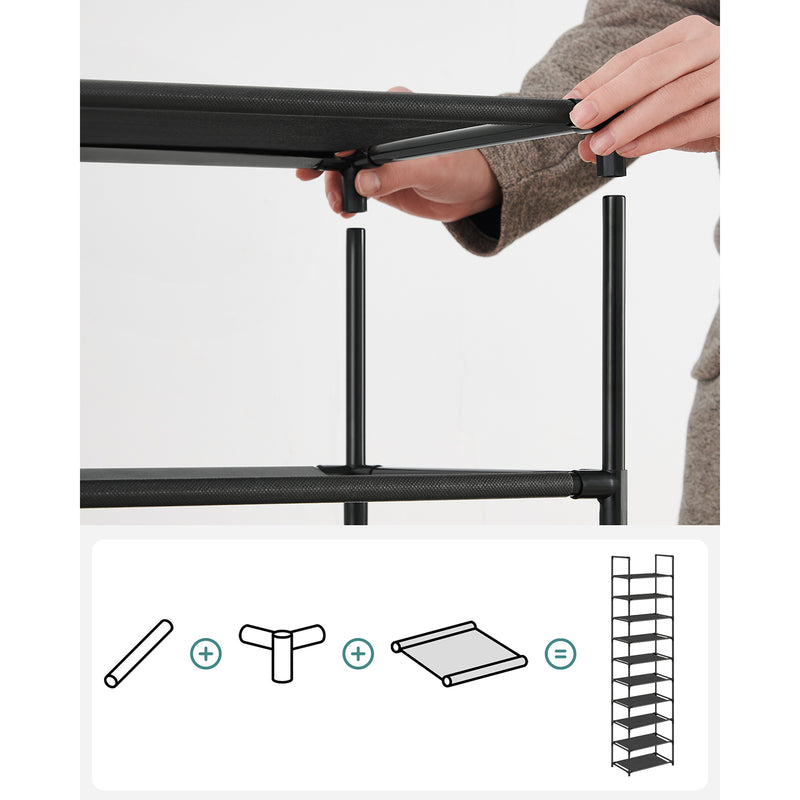 Sko rack - skodabinet - med 10 niveauer - metalramme - sort