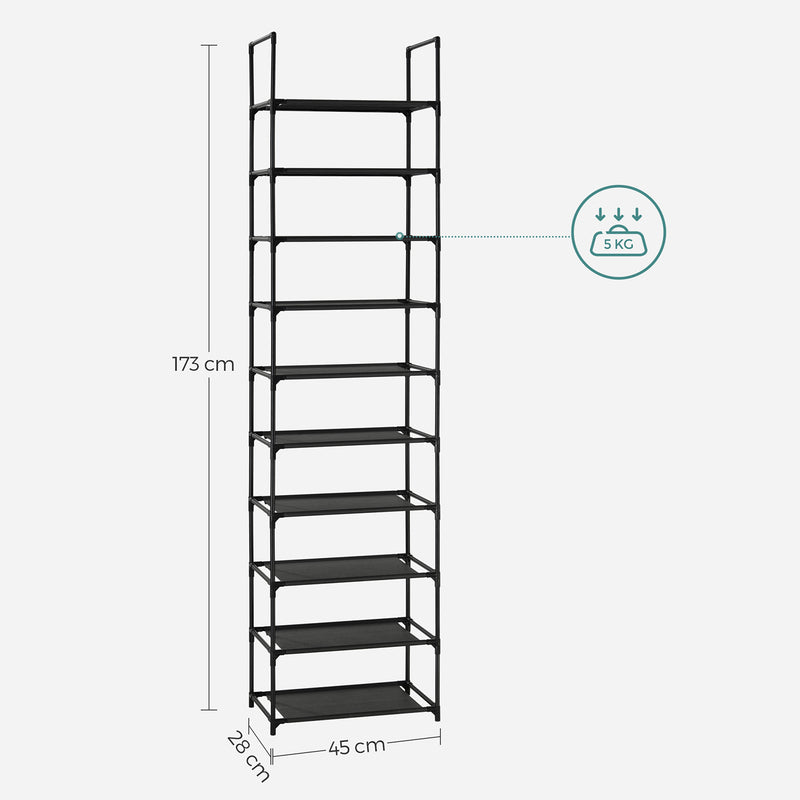 Schoenenrek - Schoenenkast - Met 10 niveaus - Metalen frame - Zwart