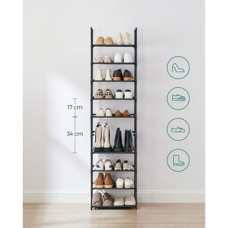 Rack à chaussures - armoire à chaussures - avec 10 niveaux - cadre en métal - noir