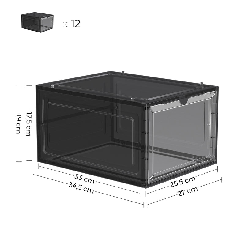 Schoenenboxen - Set van 12 - Schoenendozen - Transparant Zwart