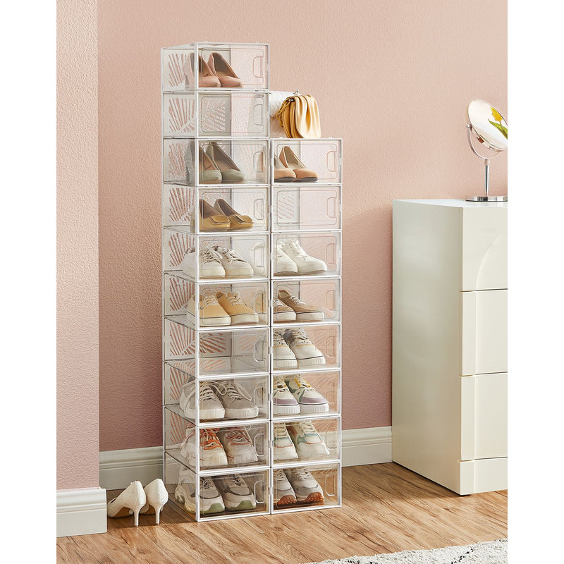 Armoire à chaussures - Ensemble de 18 boîtes à chaussures pour chaussures jusqu'à la taille 44 - transparent