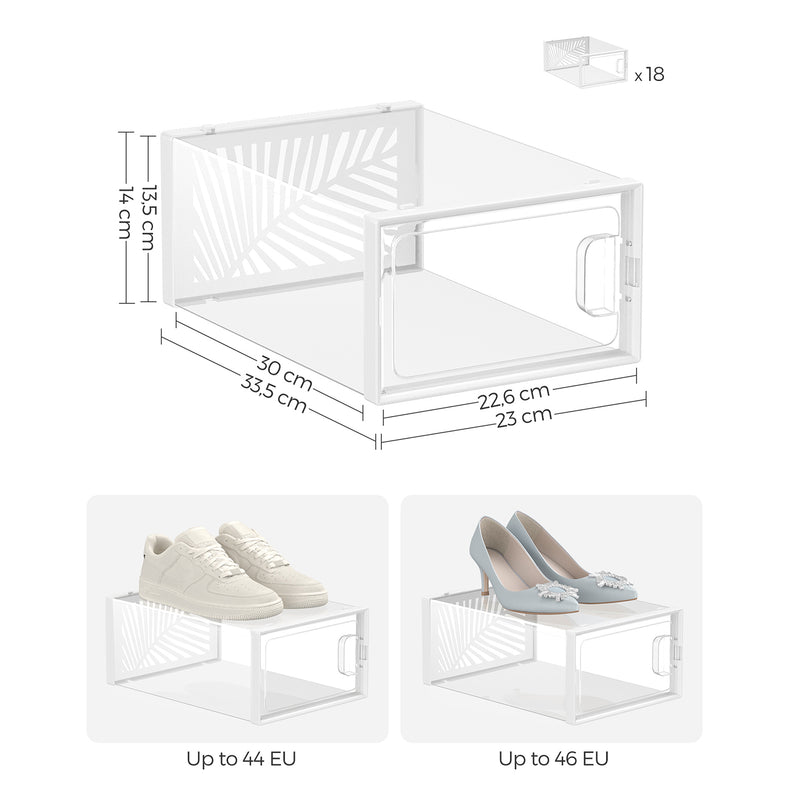 Armoire à chaussures - Ensemble de 18 boîtes à chaussures pour chaussures jusqu'à la taille 44 - transparent