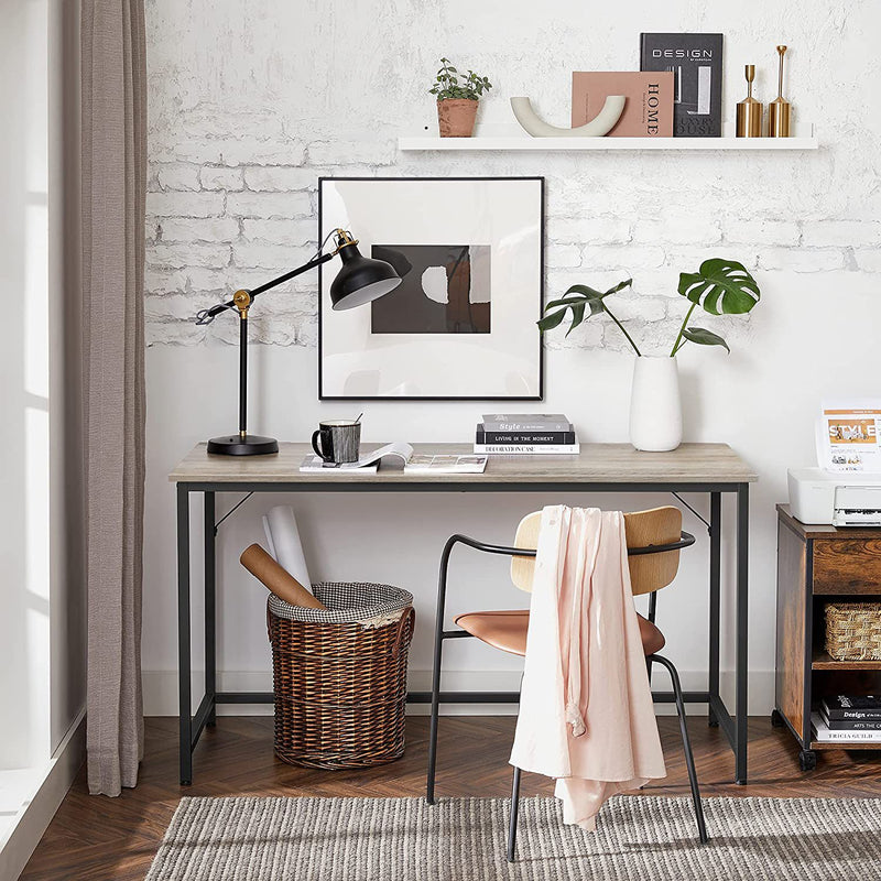 Table d'ordinateur - Bureau - 140 cm de large - cadre rassis et haut en bois - gris