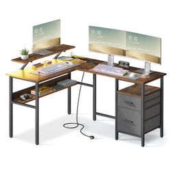 Bureau - Hoekbureau - L Shaped - pistorasialla ja lipastoilla - ruskea