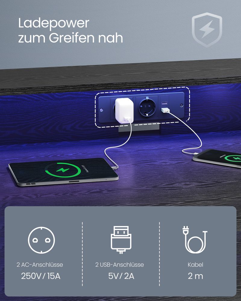 Gaming Bureau - Met led verlichting en stopcontact - Verhoogde plank - 60x120x76 cm - Zwart