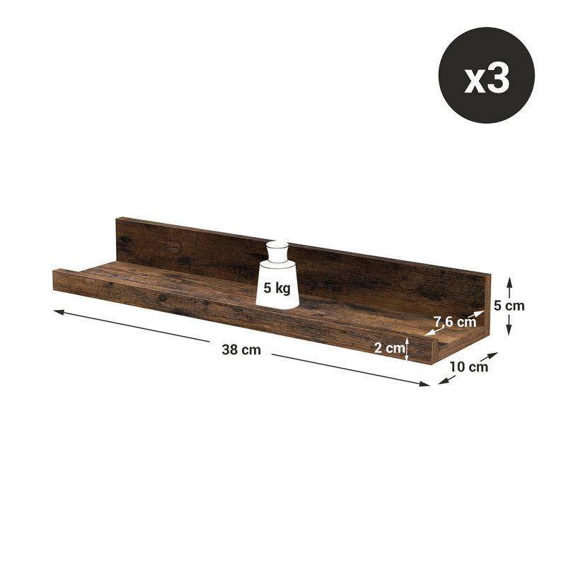 Rafturi de perete - set de 3 - Singerable - Wood - maro