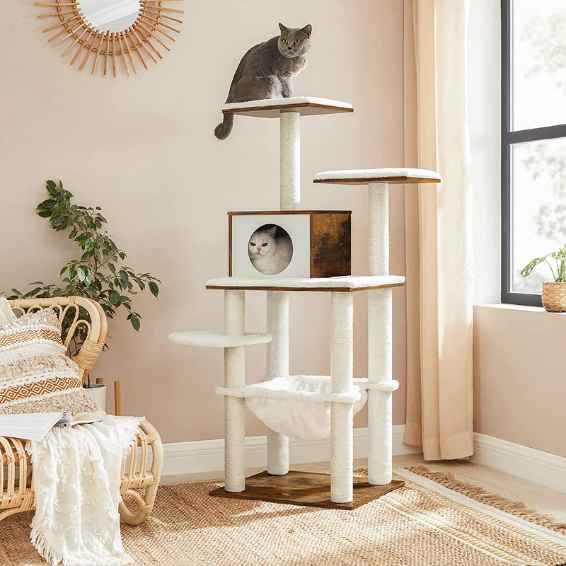 Scratching Post - Cat Tree - Med avtagbara kuddar - 3 Plateaus - Modern - Vintage Brown