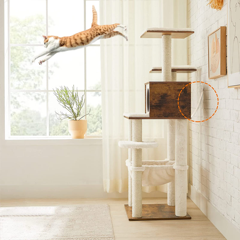 Scratching Post - Cat Tree - Med avtagbara kuddar - 3 Plateaus - Modern - Vintage Brown