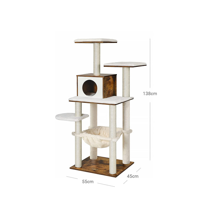 Scratching Post - Cat Tree - Med aftagelige puder - 3 Plateauer - Moderne - Vintage Brown