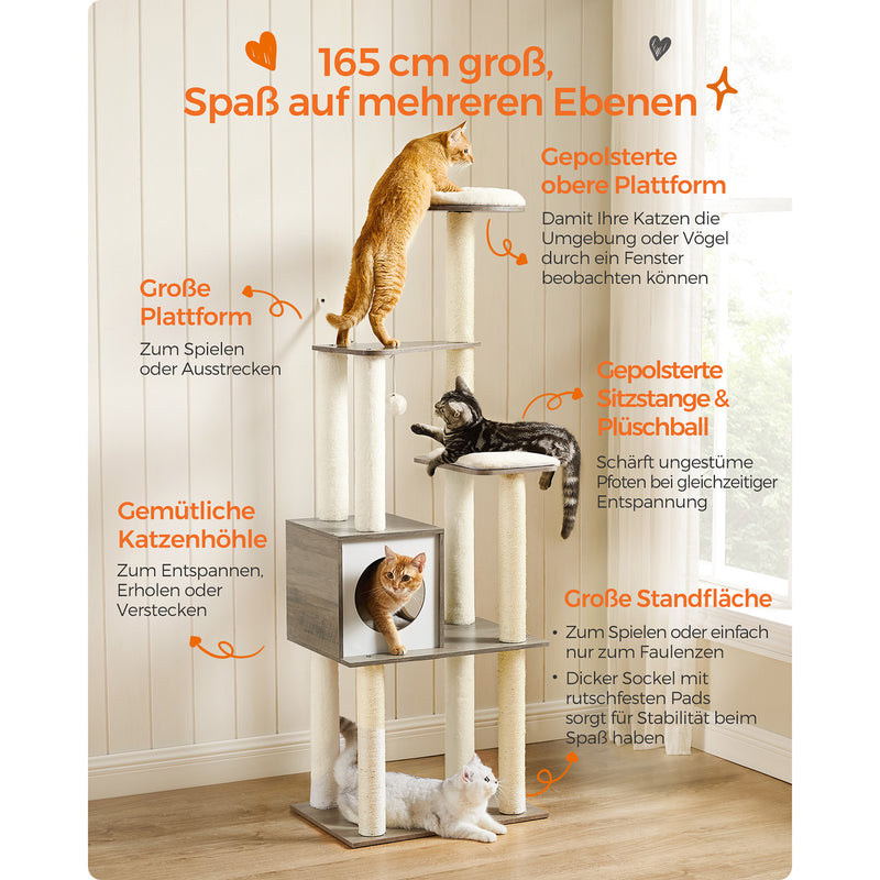 Krabpaal - Kattenboom - Met afneembare kussens - 2 Plateaus - Modern - Vintage bruin