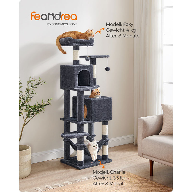 Cat Tree - Scratching Post - avec hamac et 2 grottes - Gris foncé