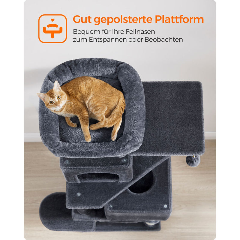 Kattenboom - Krabpaal - Met hangmat en 2 grotten - donkergrijs