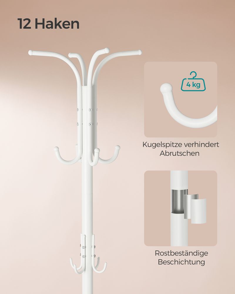 Kapstok - Kledingrek - Met paraplubak en 12 haken - Metaal - Wit