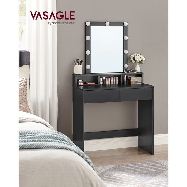 Dressing Table - Make -up Tabel - 2 sertare mari - cu oglindă și iluminat - negru