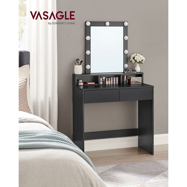 Dressing Table - Make -Up Table - 2 Store skuffer - med spejl og belysning - sort