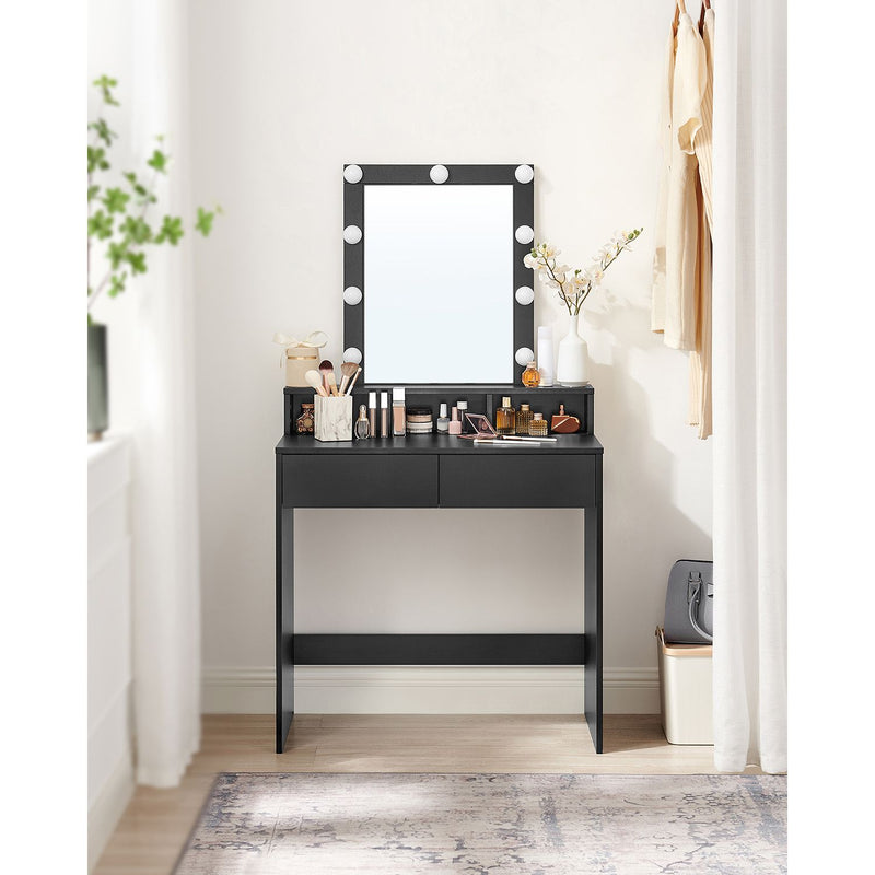 Dressing Table - Make -up Tabel - 2 sertare mari - cu oglindă și iluminat - negru