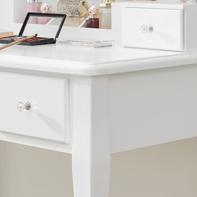 Table de coiffeuse - Tableau de maquillage - 2 grands tiroirs - avec miroir et éclairage - avec tabouret - blanc