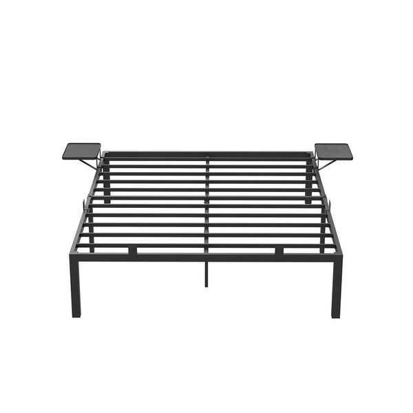 Bed - Tweepersoonsbed - Met opbergplanken - 140 x 190 cm - Metalen frame - Zwart