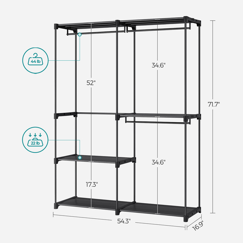 Garderobe - Justerbare hylder - 4 rum - sort