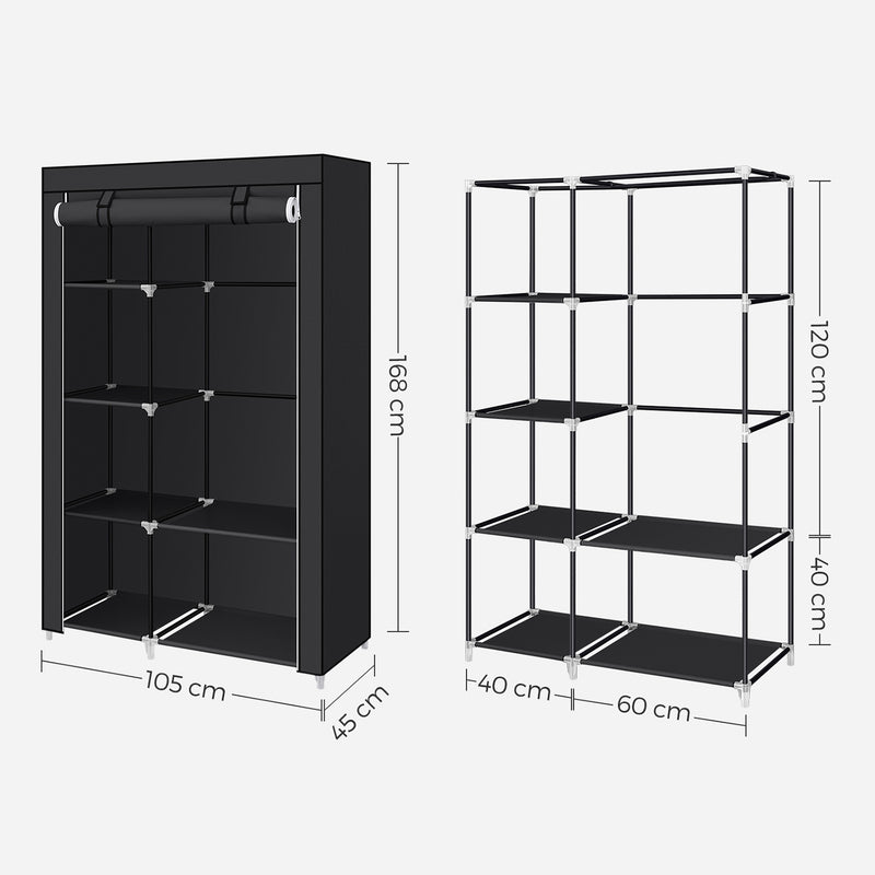 Garderobă - dulap pliabil - carcasă din țesătură - 6 compartimente - negru