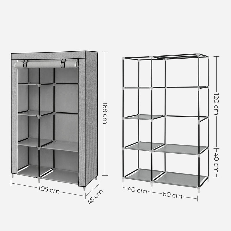 Garderobe - sammenfoldeligt skab - Stoffake - 6 rum - Grå