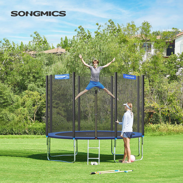 Trampoline - Extra grande - 366 cm - avec filet de sécurité - avec escaliers - bleu