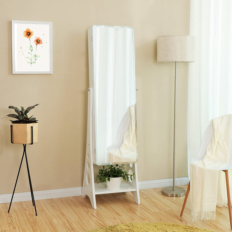 Armoire à bijoux - armoire debout - avec grand miroir - avec verrouillage - éclairage à LED - blanc