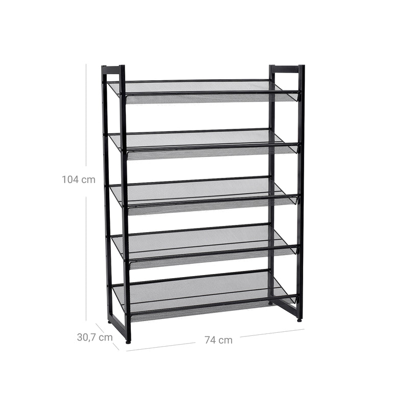 Schoenenkast - Schoenenrek - 5 rasterplanken - Metaal - Zwart