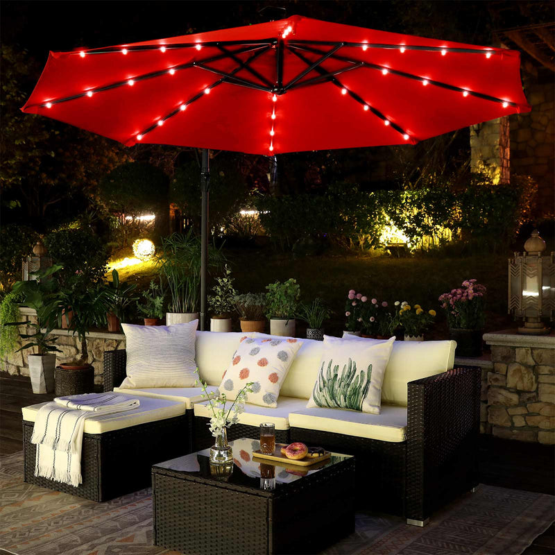 Parasol - Met LED-zonneverlichting - Zonnescherm - Rood