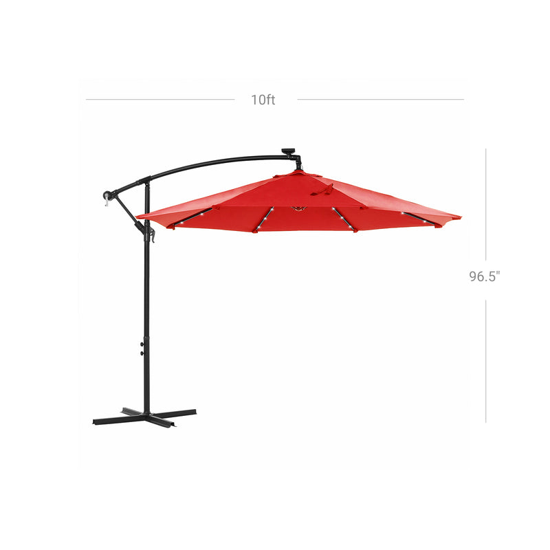 Parasol - med LED Sunlight Light - Sunshade - Rød