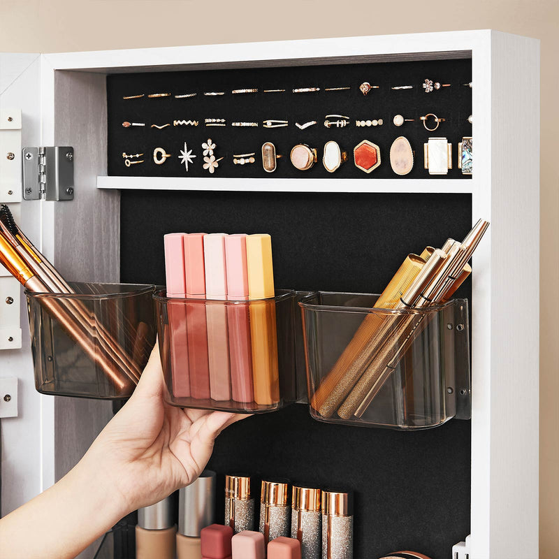 Organisateur de bijoux - armoire à bijoux - avec miroir - avec tiroir - verrouillable - blanc