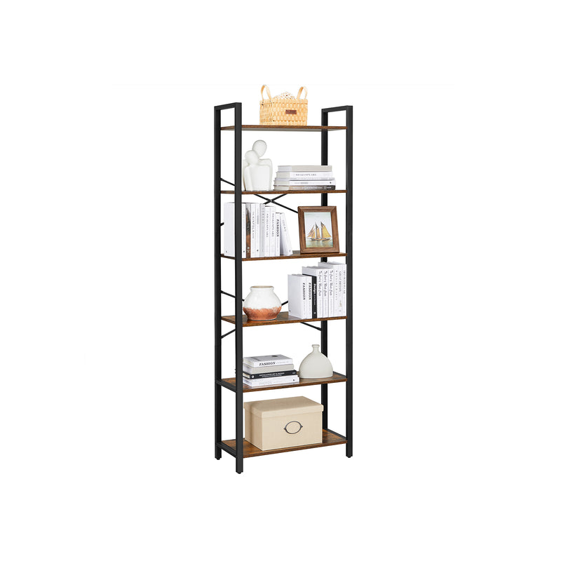 Stue Cabinet - Book Rack - Med 6 niveauer - Metal Frame - Brown