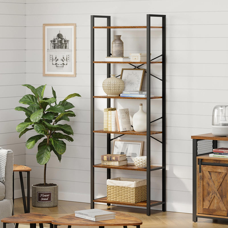 Stue Cabinet - Book Rack - Med 6 niveauer - Metal Frame - Brown